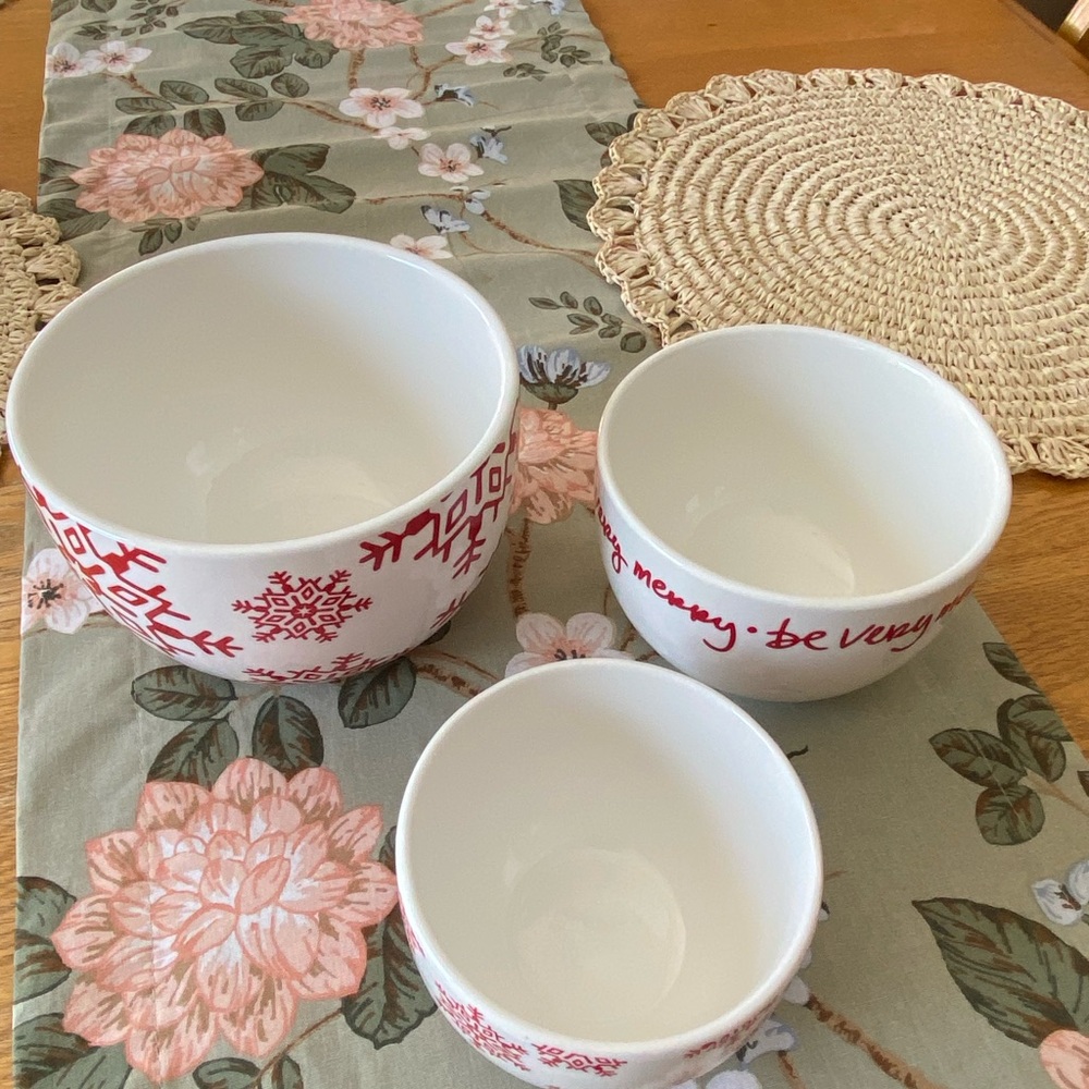 Crate&Barrel White and Red Snowflake Bowls